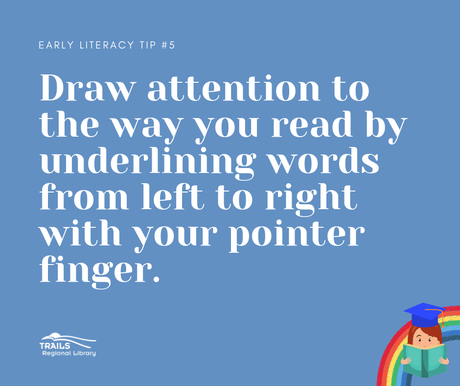 blue block with text underline words with finger when reading