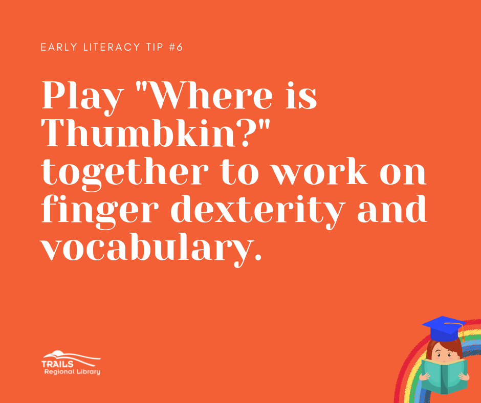 orange block with text play thumbkin to work on dexterity