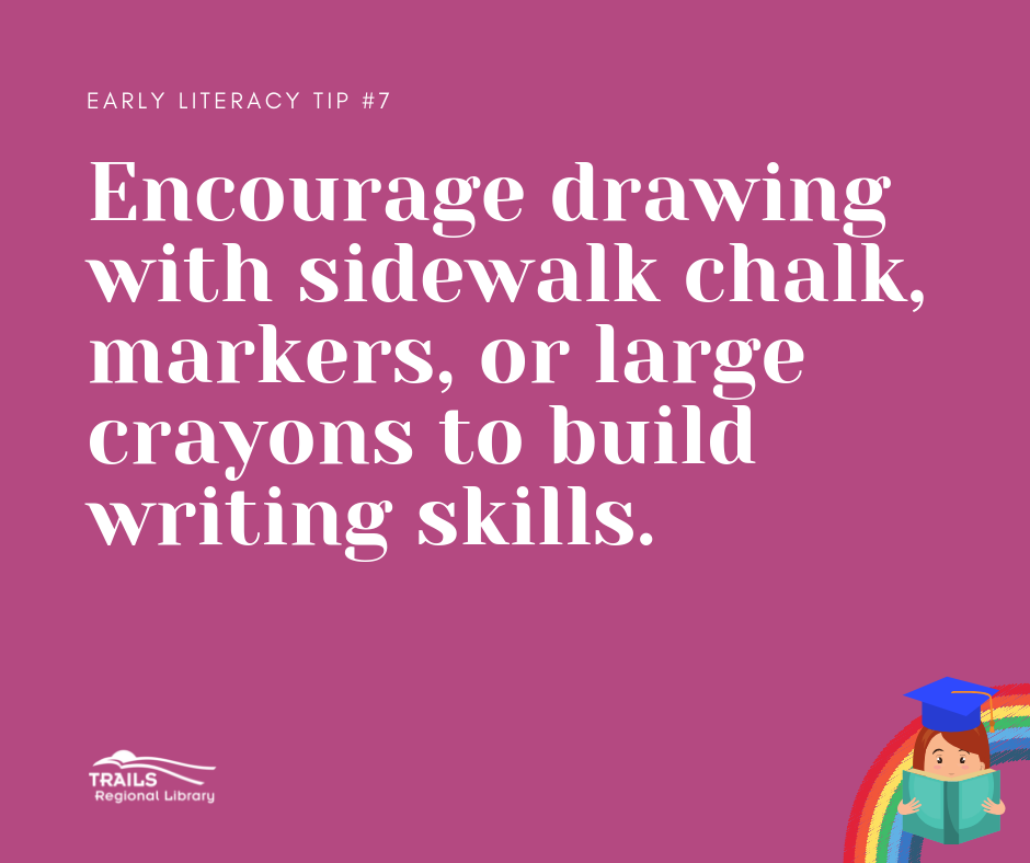 pink block with text encourage drawing to build writing skills