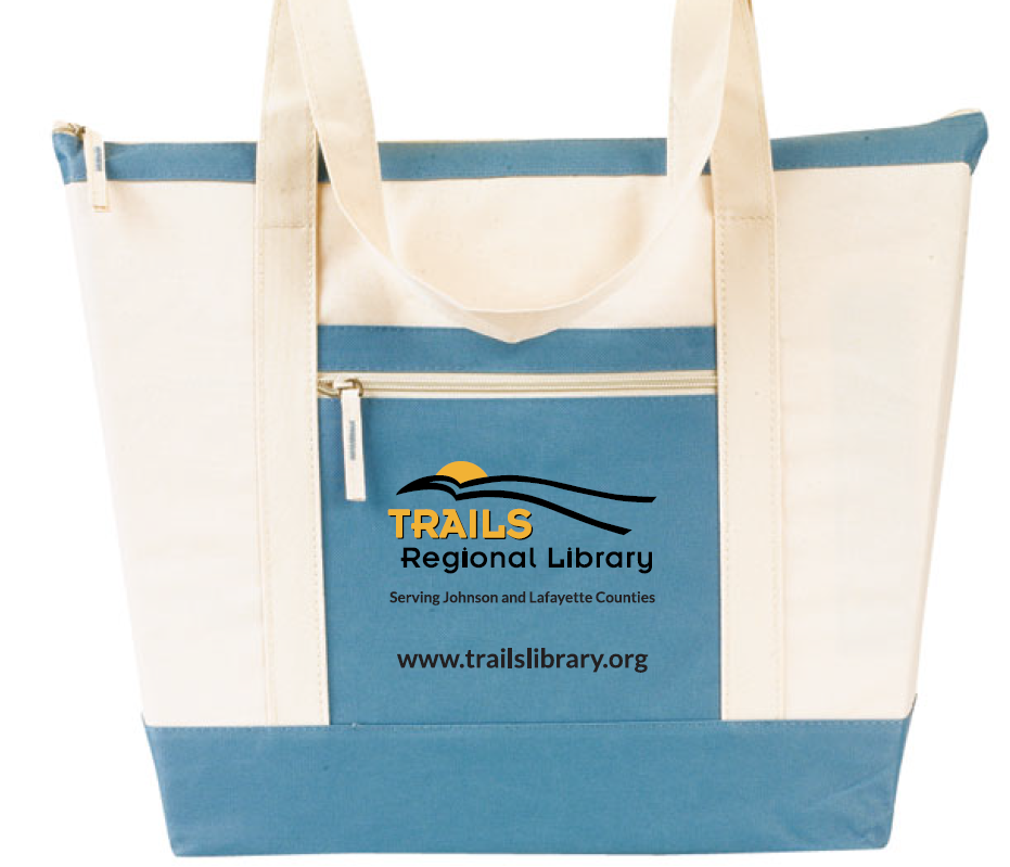 canvas tote with library logo