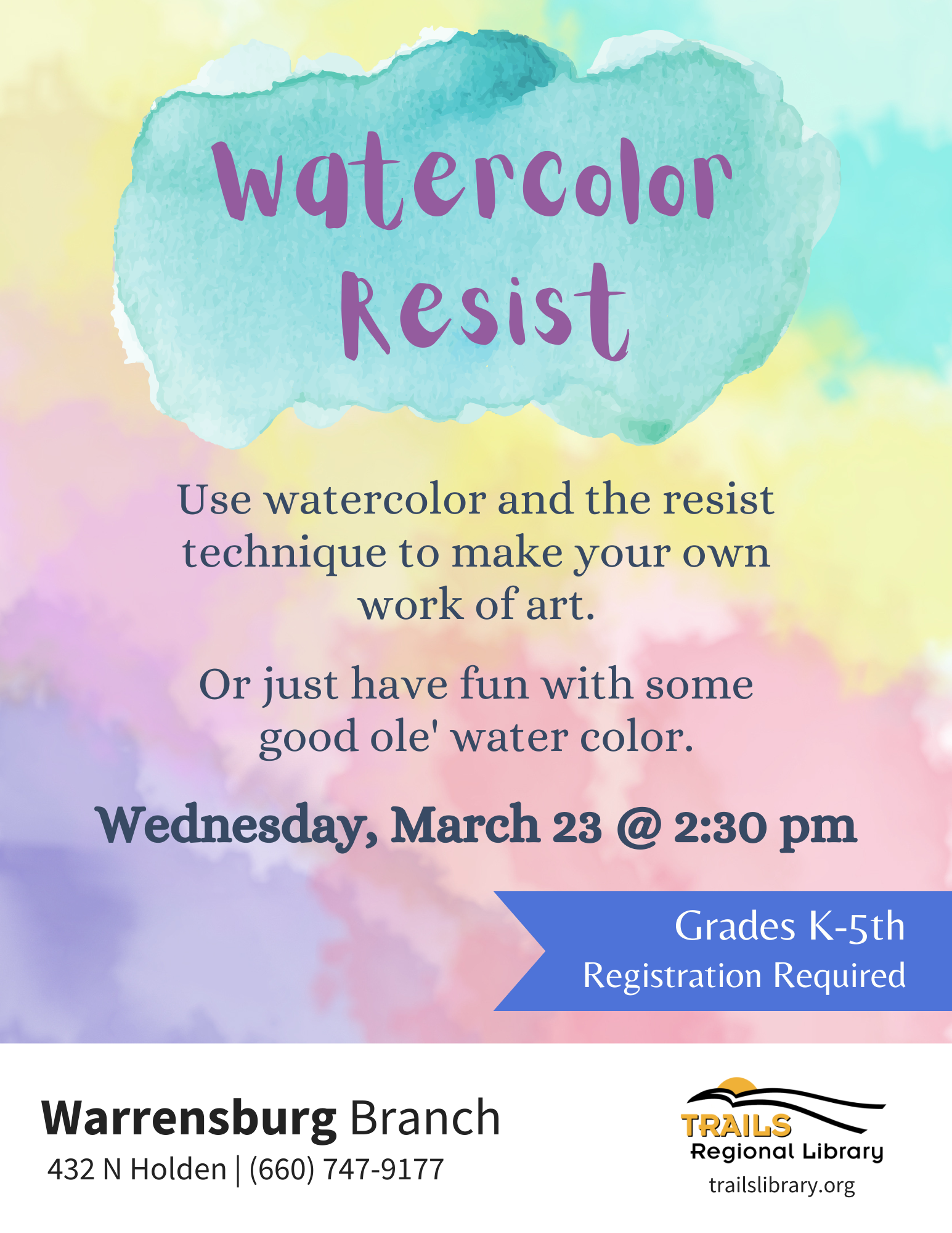 WB March Watercolor Resistance Painting Flyer